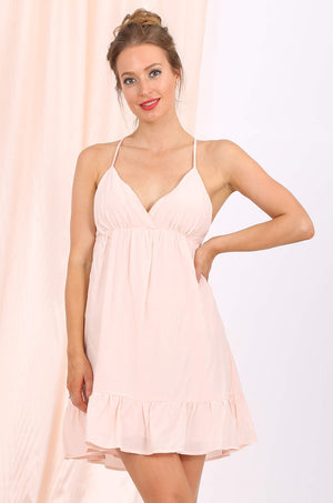 MISS PINKI Adalyn frill Satin babydoll Party Mini Dress - Peach