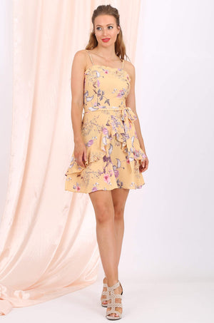 MISS PINKI Eliana georgette Ruffle floral flare dress - champagne