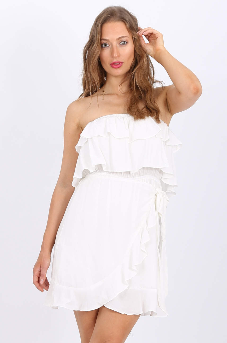 MISS PINKI Isabelle Ruffle dress in white