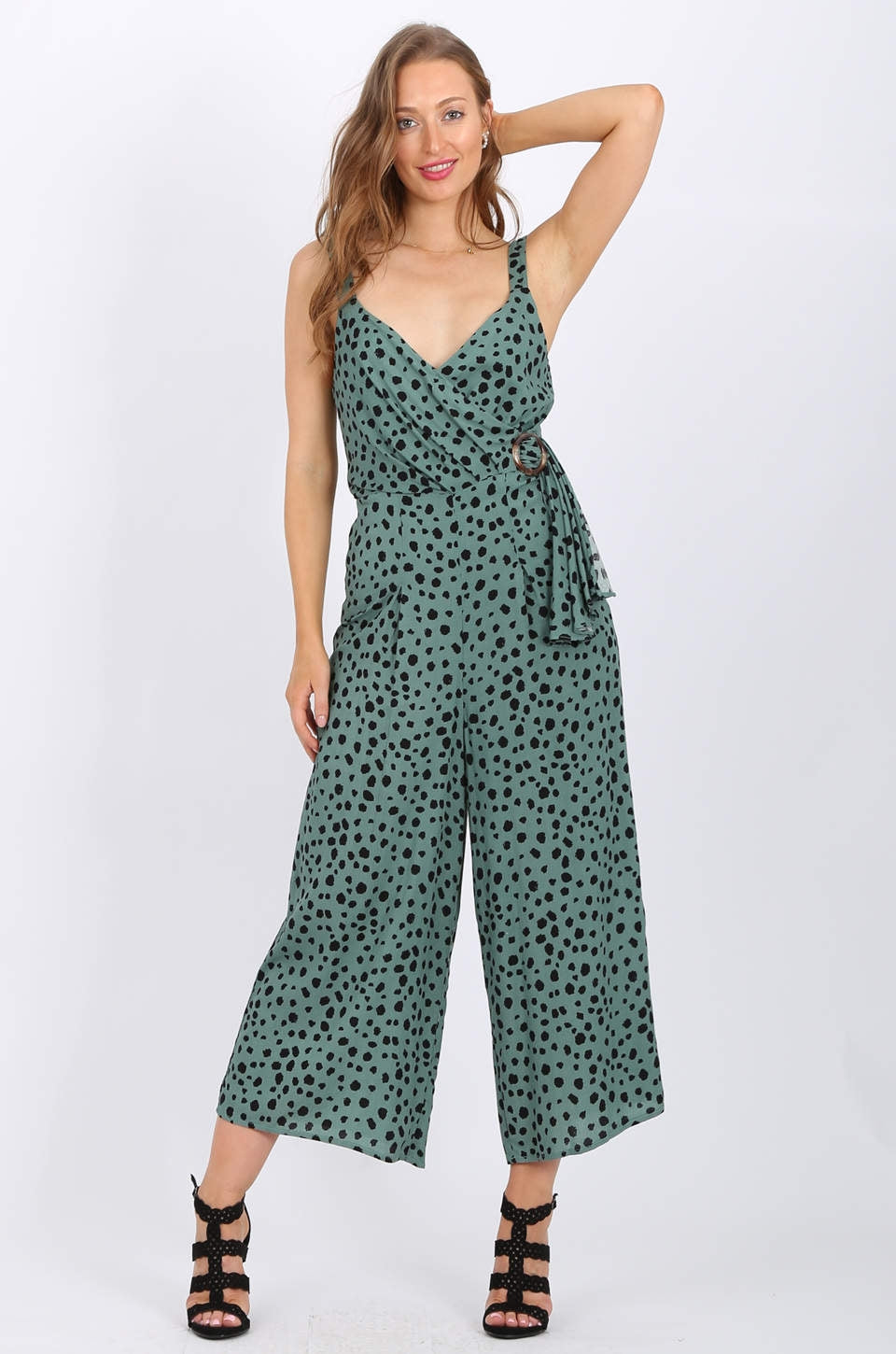 MISS PINKI Jade Jumpsuit in dalmatian print