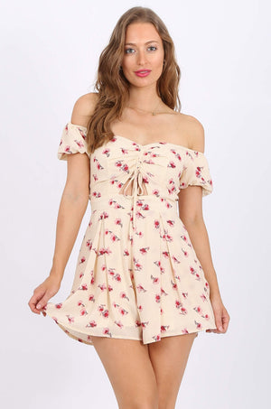 MISS PINKI Vivian Chiffon playsuit in beige/pink floral