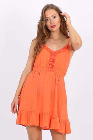 MISS PINKI Vera Trimmed mini dress in Orange