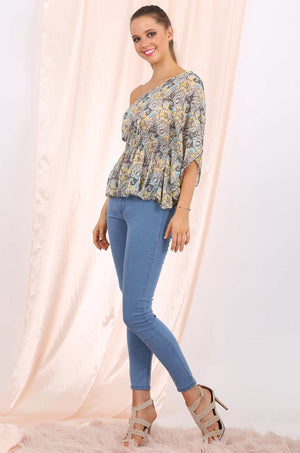 London chiffon top in grey print