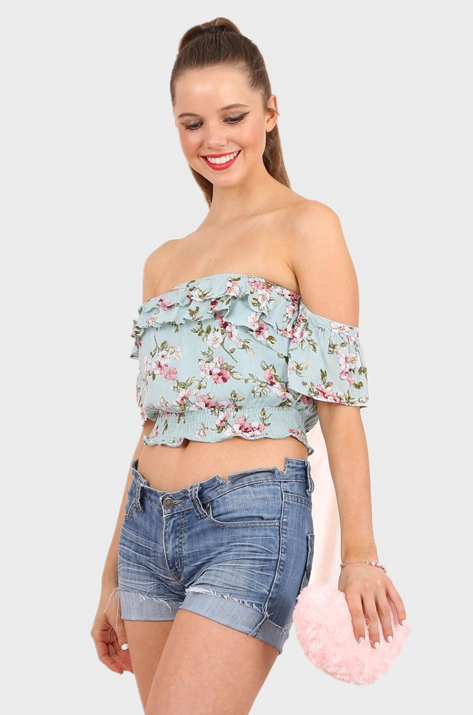 charlie off shoulder floral top in mint