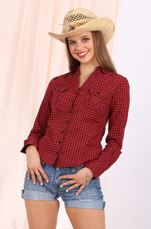 MISS PINKI Talia long sleeve cow girl shirt check shirt - red