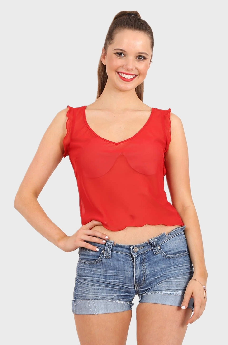 Gracelyn Chiffon Top in Red