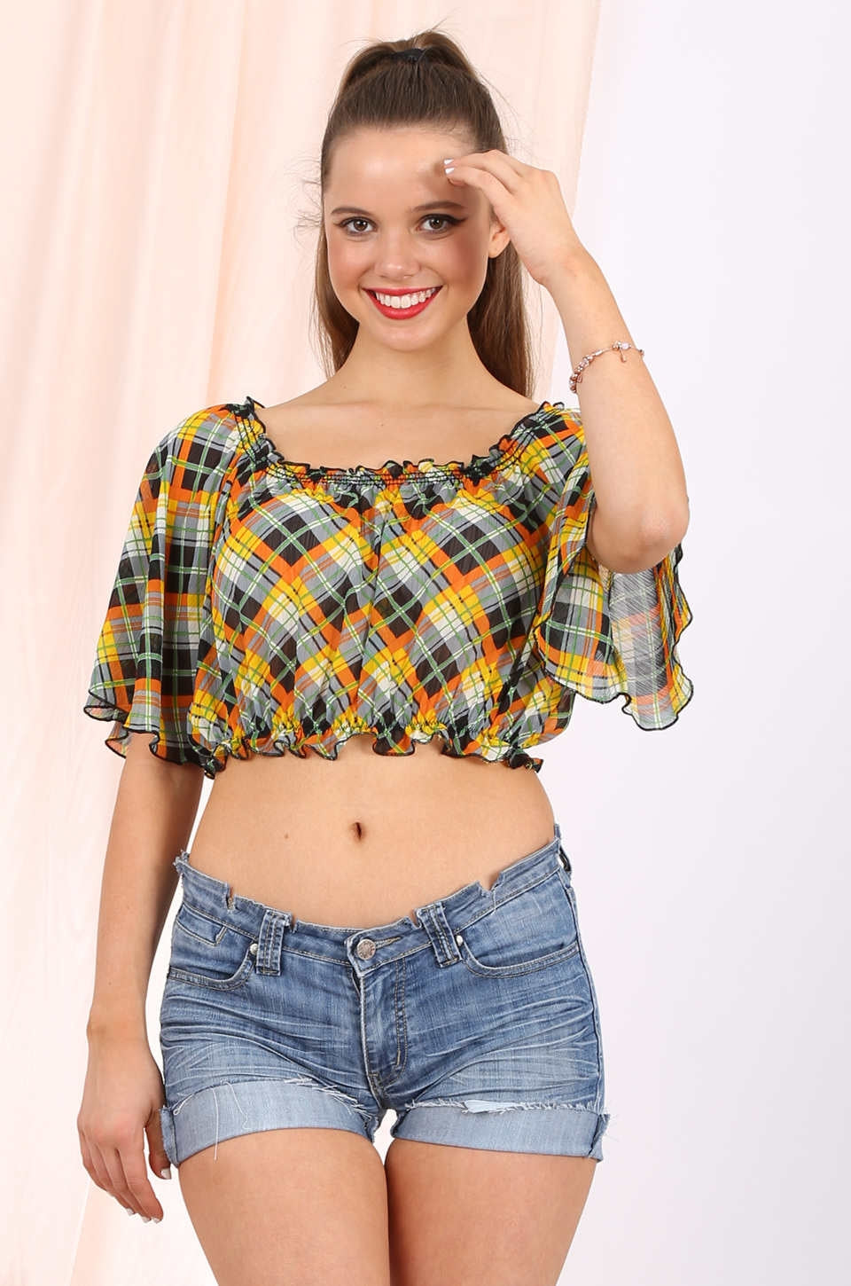 Makenna off shoulder chiffon top in yellow