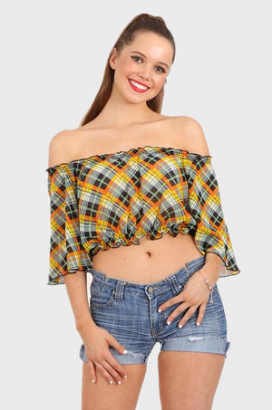 Makenna off shoulder chiffon top in yellow