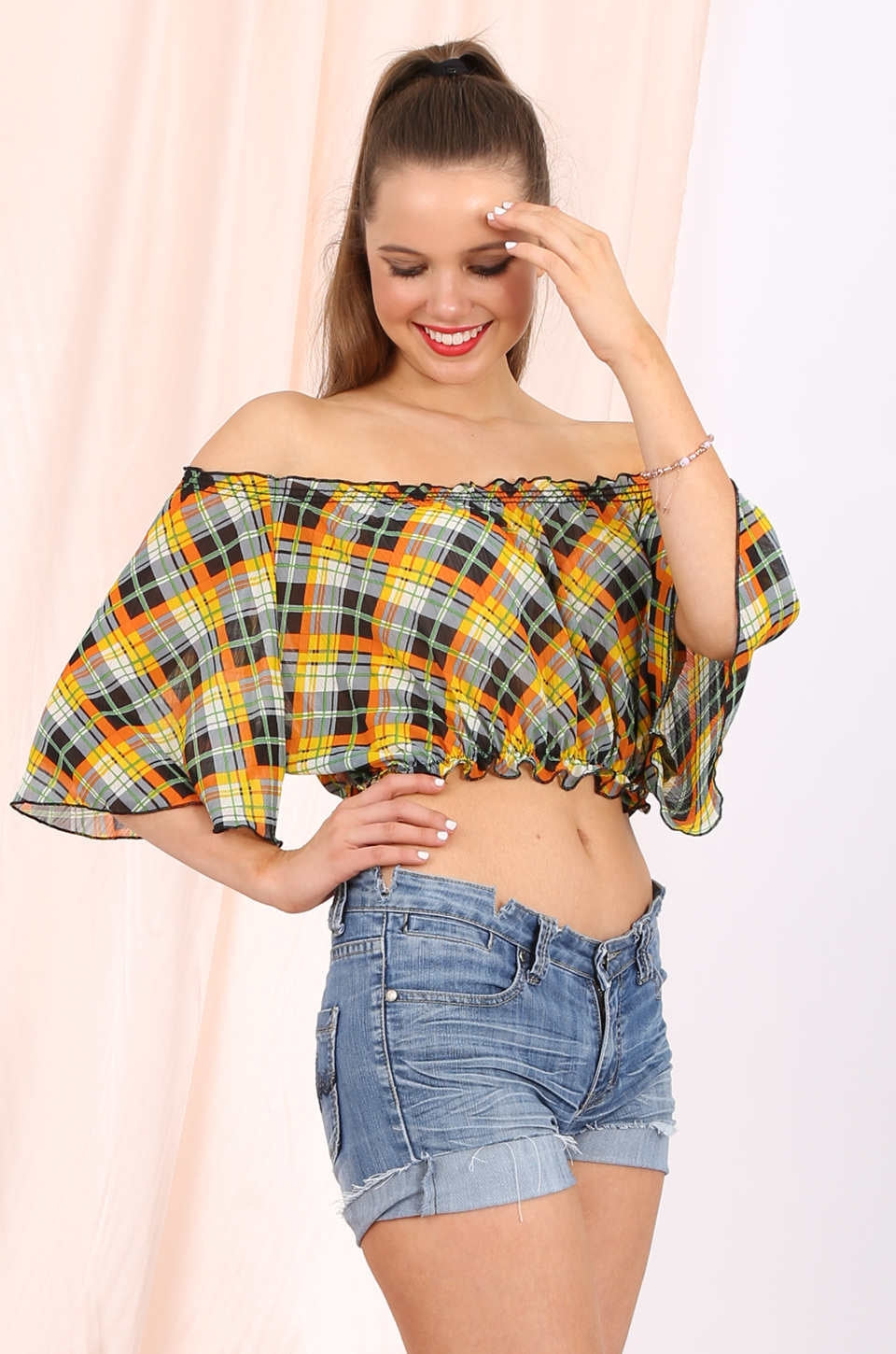 Makenna off shoulder chiffon top in yellow