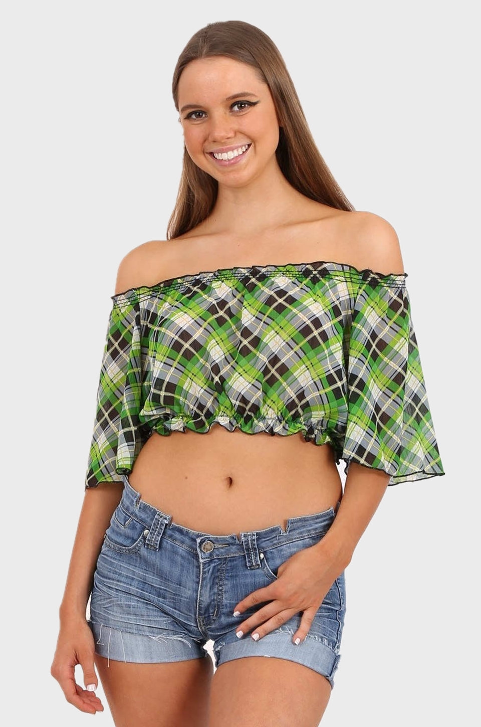 Makenna off shoulder chiffon top in green