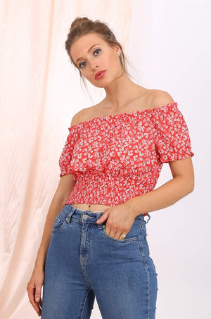 Willow off shoulder cropped top  in red