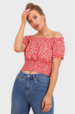 Willow off shoulder cropped top  in red