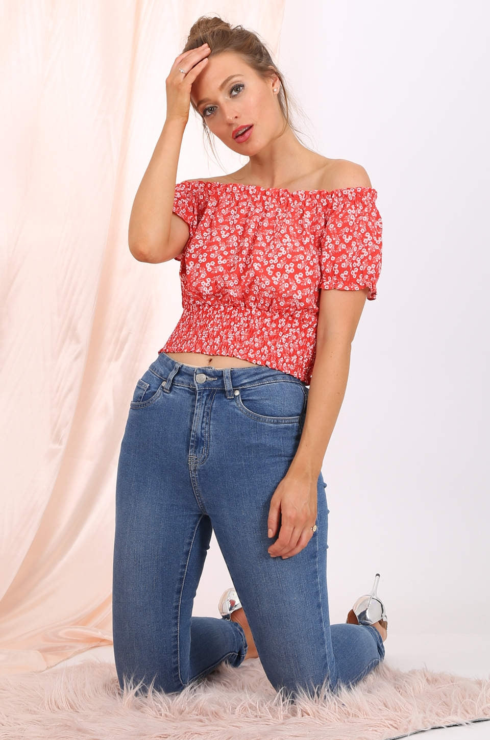 Willow off shoulder cropped top  in red