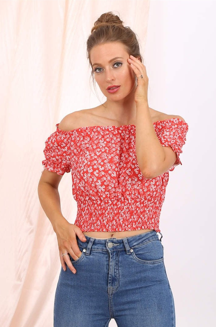 Willow off shoulder cropped top  in red