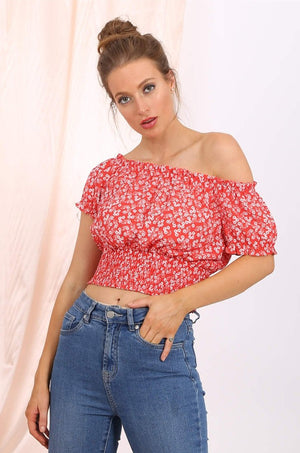 Willow off shoulder cropped top  in red