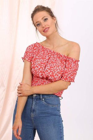 Willow off shoulder cropped top  in red