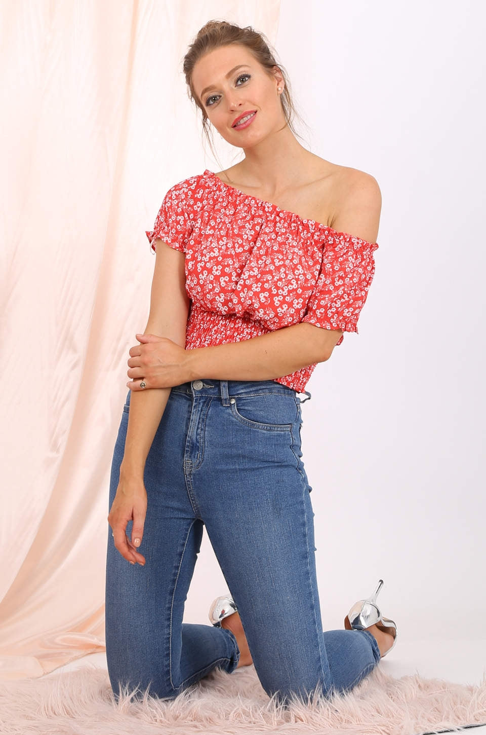 Willow off shoulder cropped top  in red