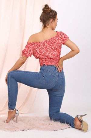 Willow off shoulder cropped top  in red