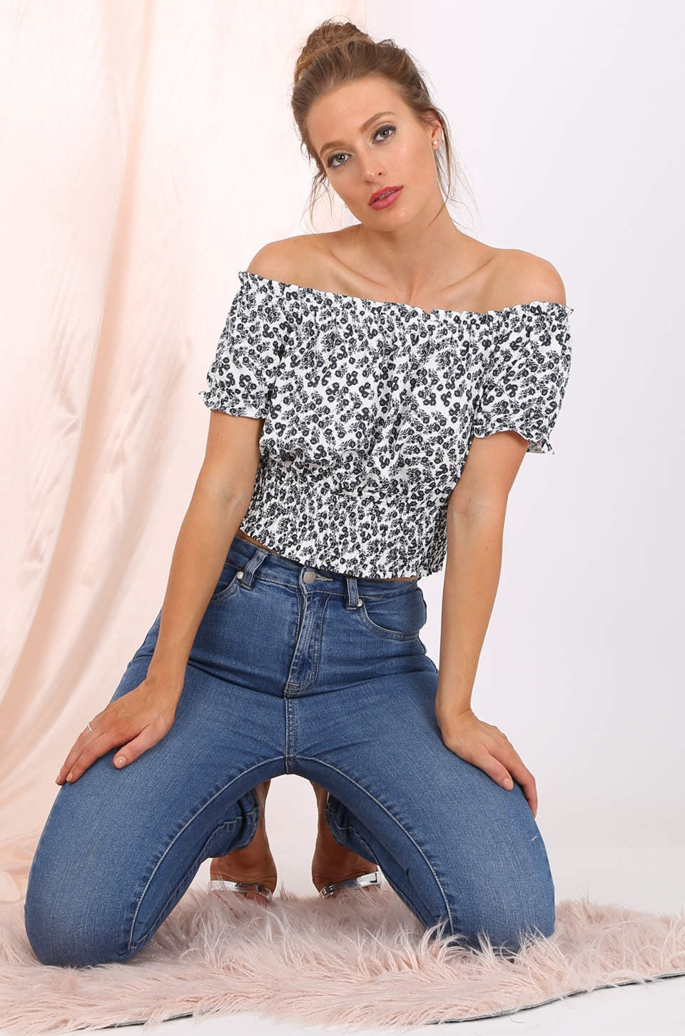 Willow off shoulder cropped top  in black