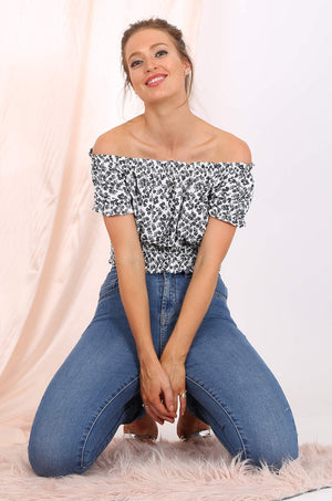 Willow off shoulder cropped top  in black