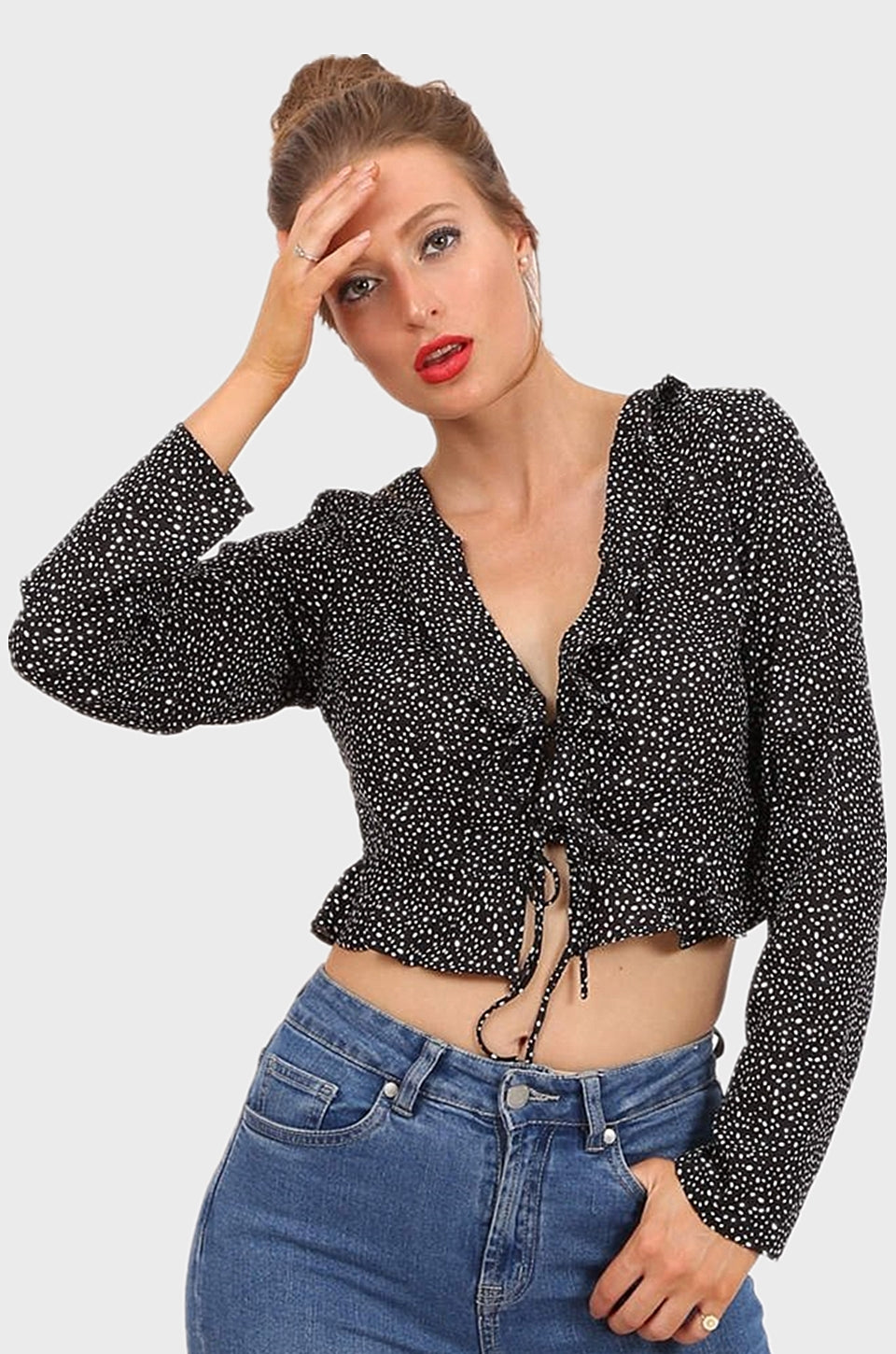 Lilly long sleeve cropped top  in black