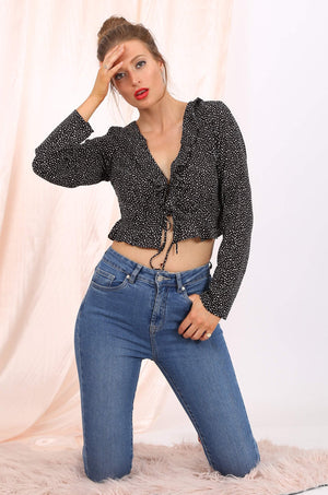 Lilly long sleeve cropped top  in black