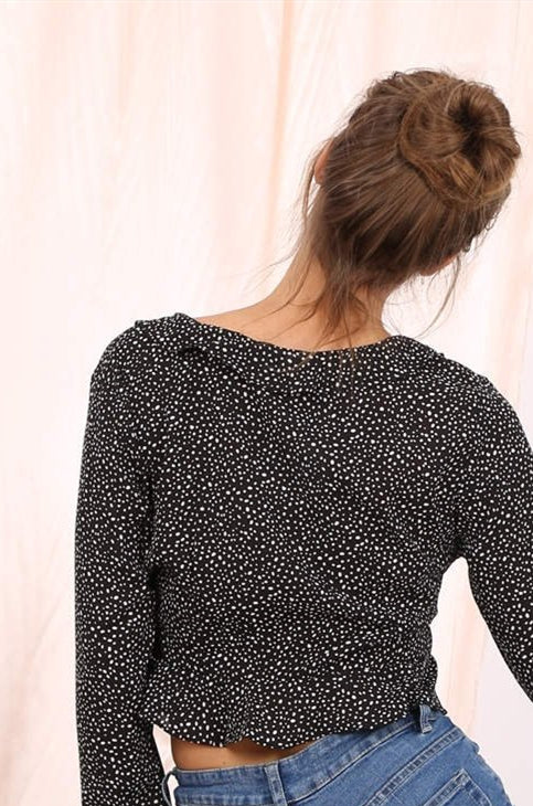 Lilly long sleeve cropped top  in black