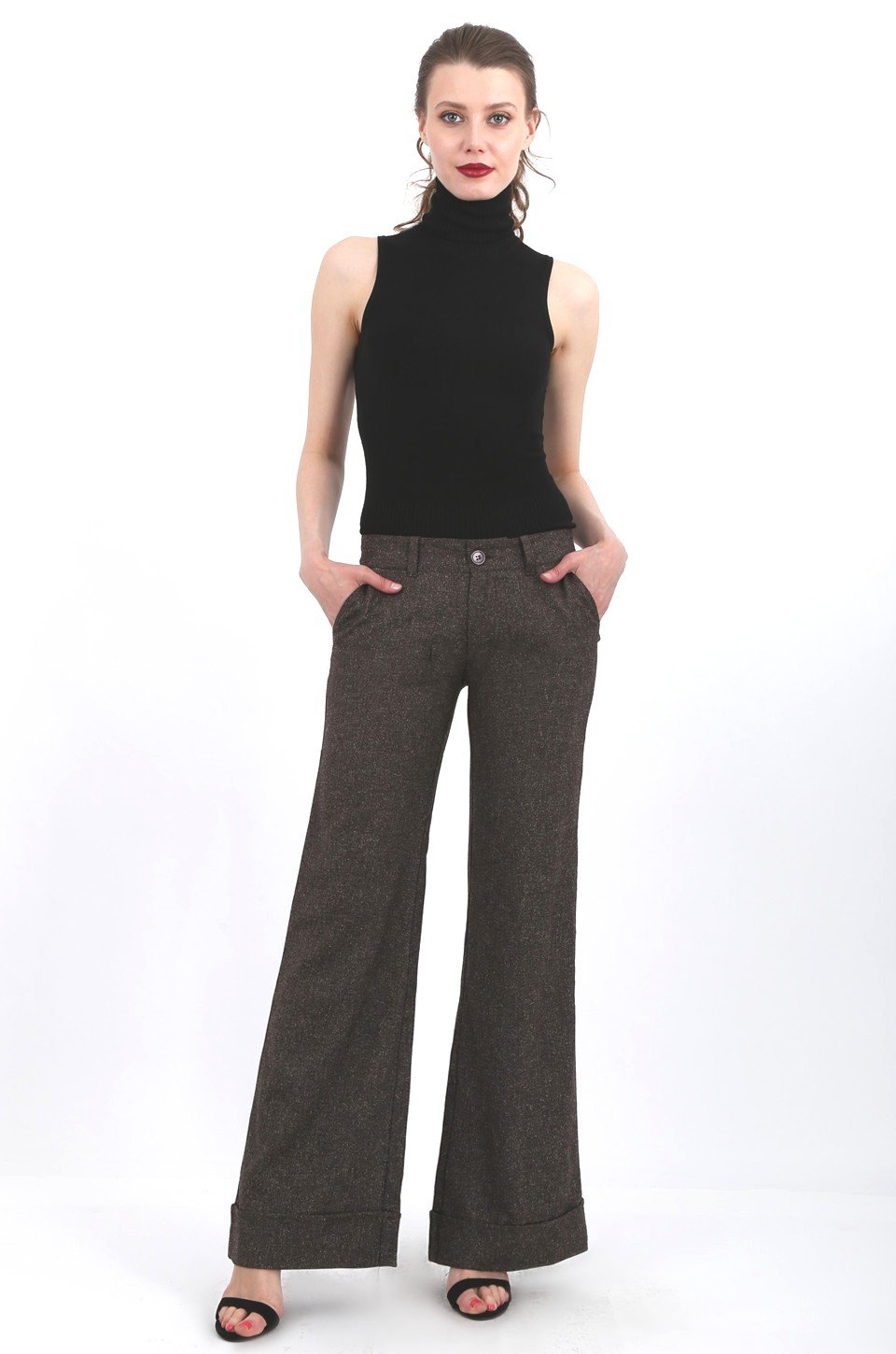 MISS PINKI Lena tailored vintage cuffed work pants in Brown