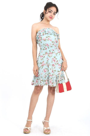 MISS PINKI Leah boobtube floral dress in baby blue
