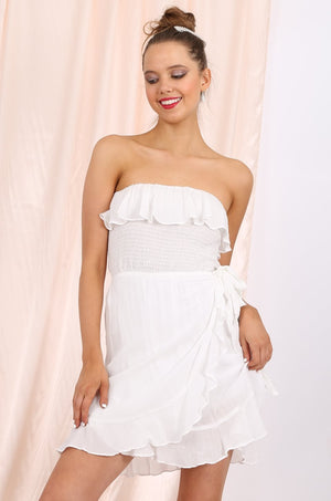 MISS PINKI Gabriella ruffle boobtube Dress bandeau mini dress in white