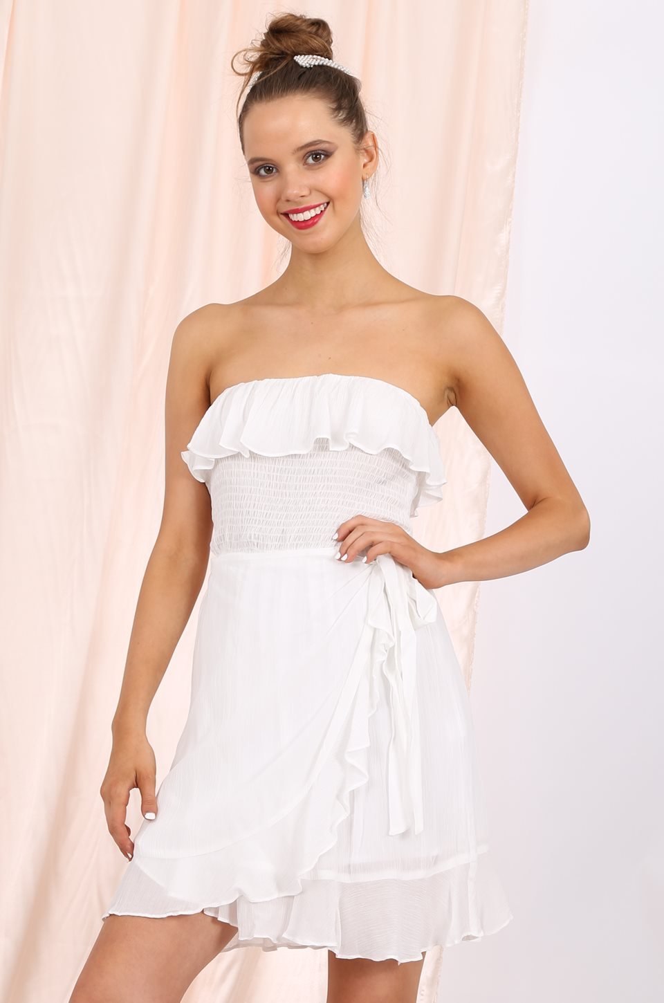 MISS PINKI Gabriella ruffle boobtube Dress bandeau mini dress in white