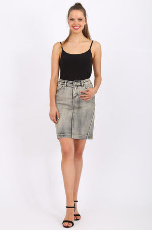 MISS PINKI Selena Knee Length Denim skirt in light grey wash