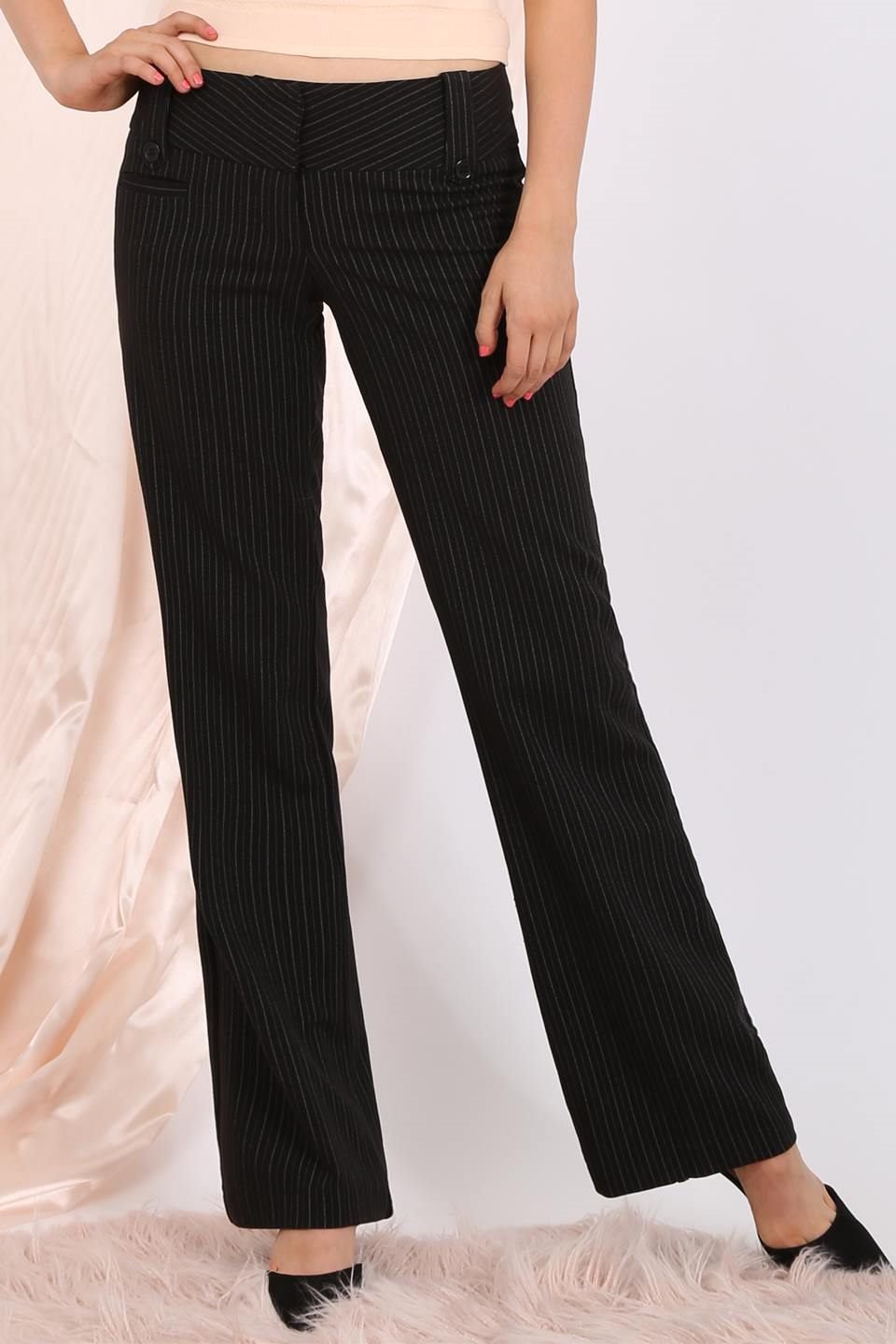 MISS PINKI Dakota tailored pinstripe work pants in black