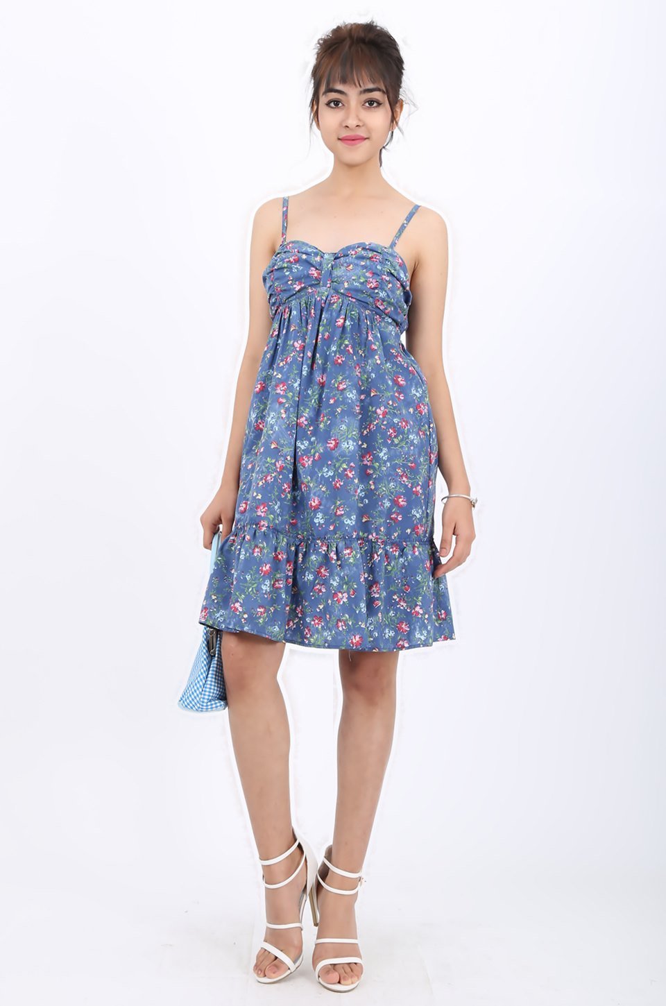 MISS PINKI Reese frill ditsy print summer dress in blue
