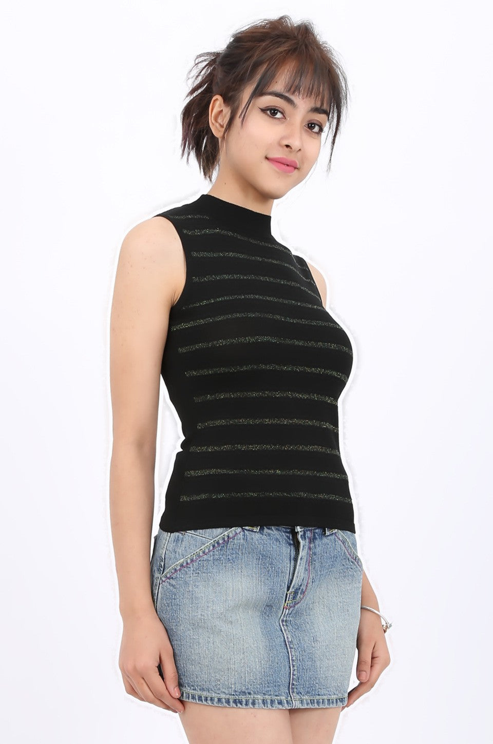 MISS PINKI Madelyn sleeveless knitwear top - black - high neck knitwear - Petite