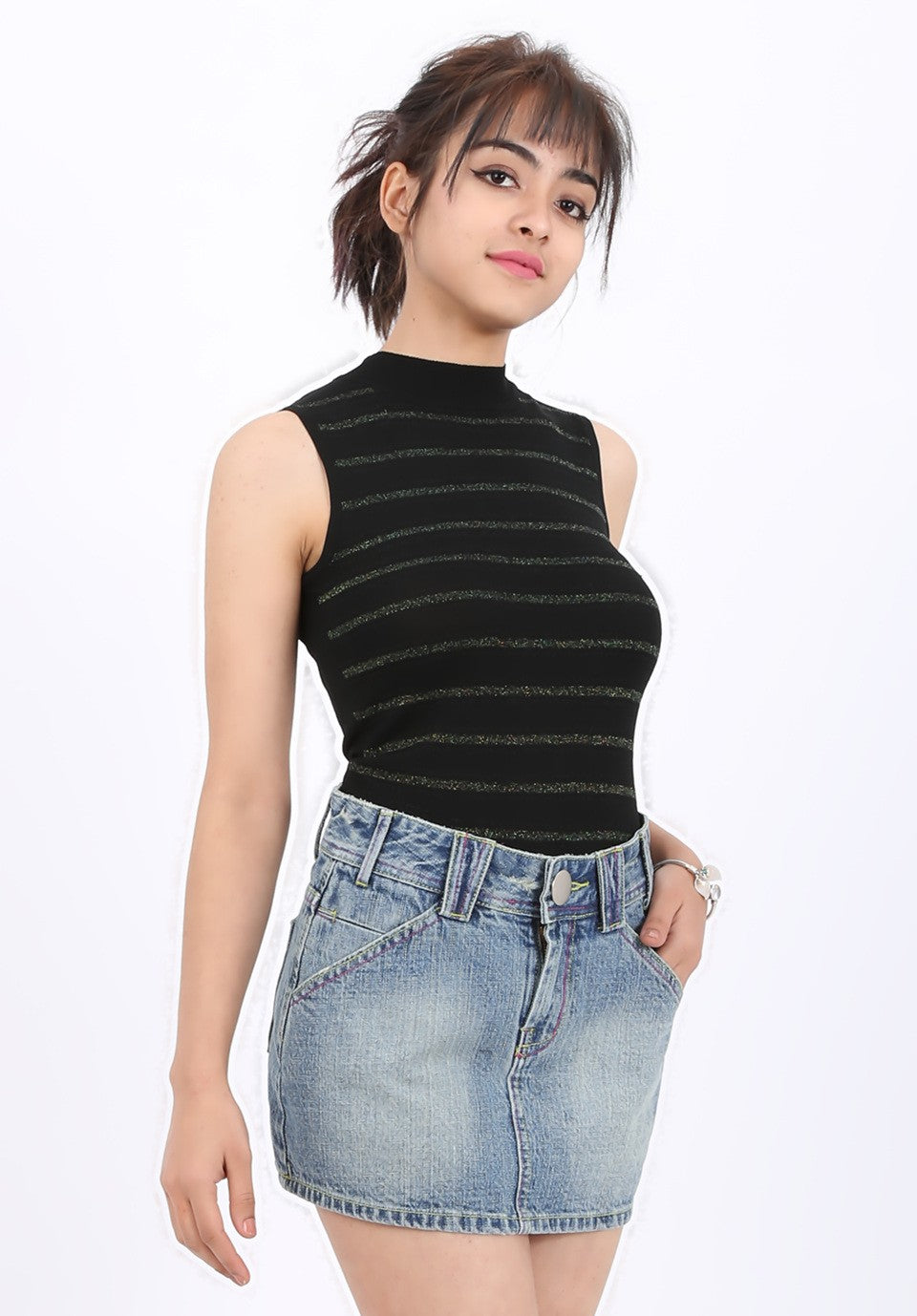 MISS PINKI Madelyn sleeveless knitwear top - black - high neck knitwear - Petite