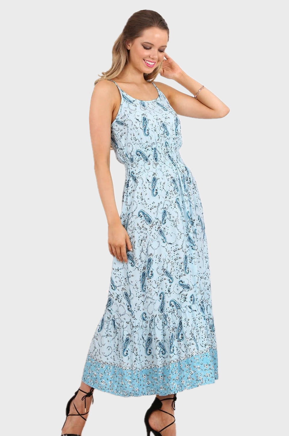 MISS PINKI Sara maxi dress in blue paisley print