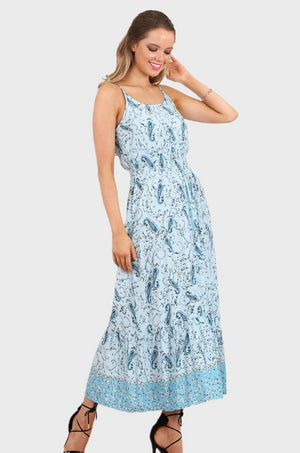 MISS PINKI Sara maxi dress in blue paisley print