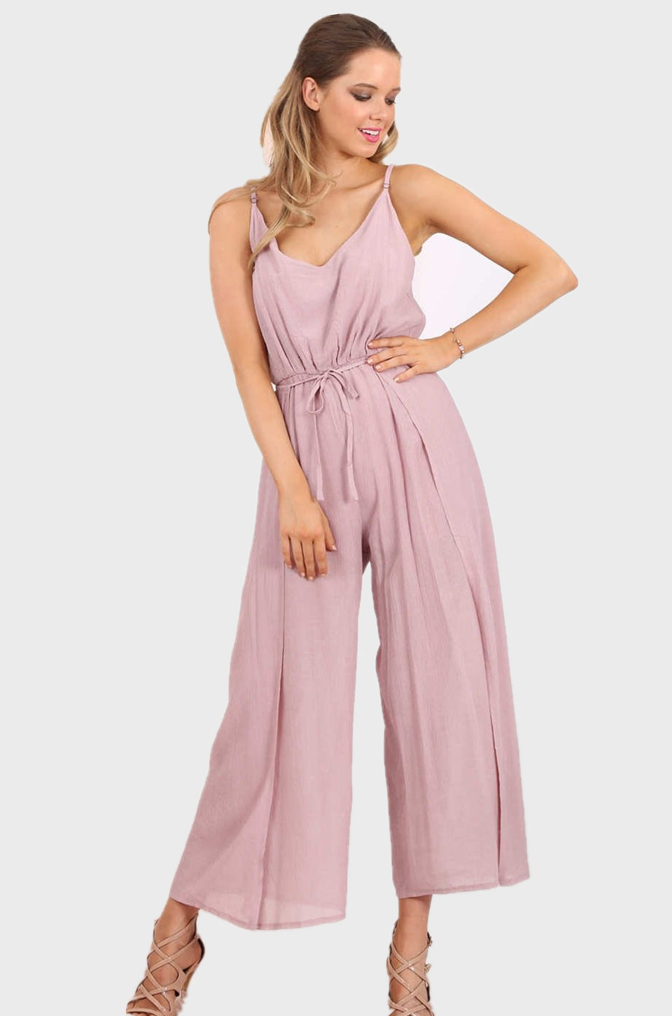 MISS PINKI Diana split leg jumpsuit in lilac