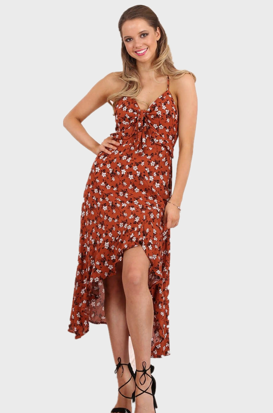 MISS PINKI Teagan high low ditsy maxi dress