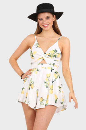 MISS PINKI Nevaeh georgette cut out twist front Floral Playsuit in white