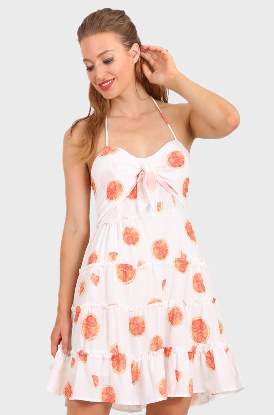 MISS PINKI Alalynn Georgette frill strawberry Dress  in white