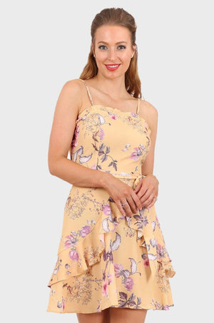 MISS PINKI Eliana georgette Ruffle floral flare dress - champagne