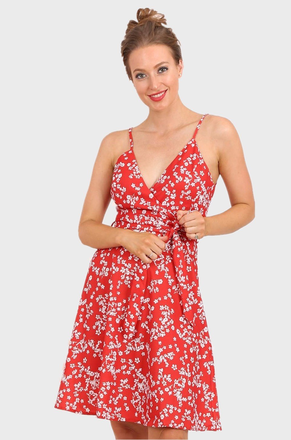 MISS PINKI Raelynn Floral Satin Party Dress in Red Ditsy