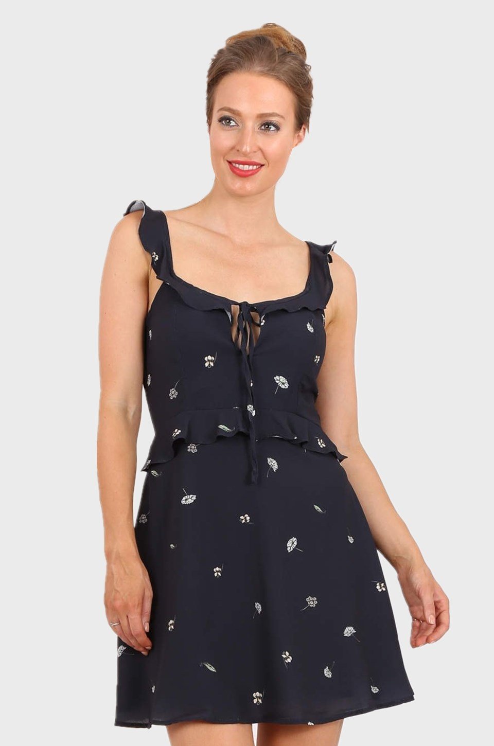 MISS PINKI Ryleigh georgette ruffle mini summer Dress in black floral