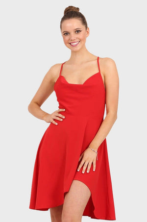 MISS PINKI Paris high low bias cut party cocktail dress in red