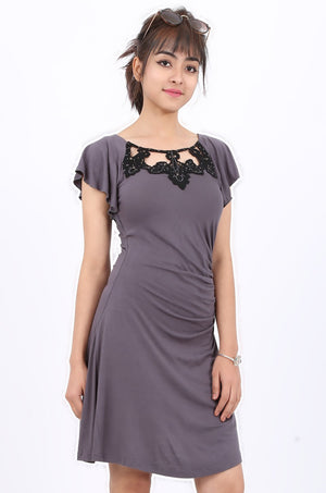 MISS PINKI Alice embroidery embellished Dress - Grey