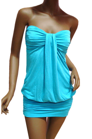 MISS PINKI Amber bandeau party mini dress in slinky jersey fabric - aqua