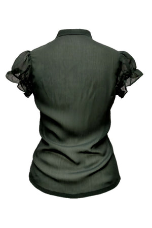 Adaline frilled cap sleeves  sheer chiffon shirt in black