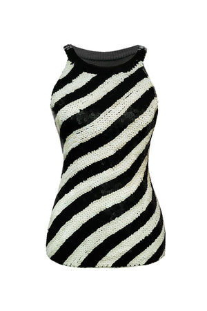 June sequined knit top in black and white